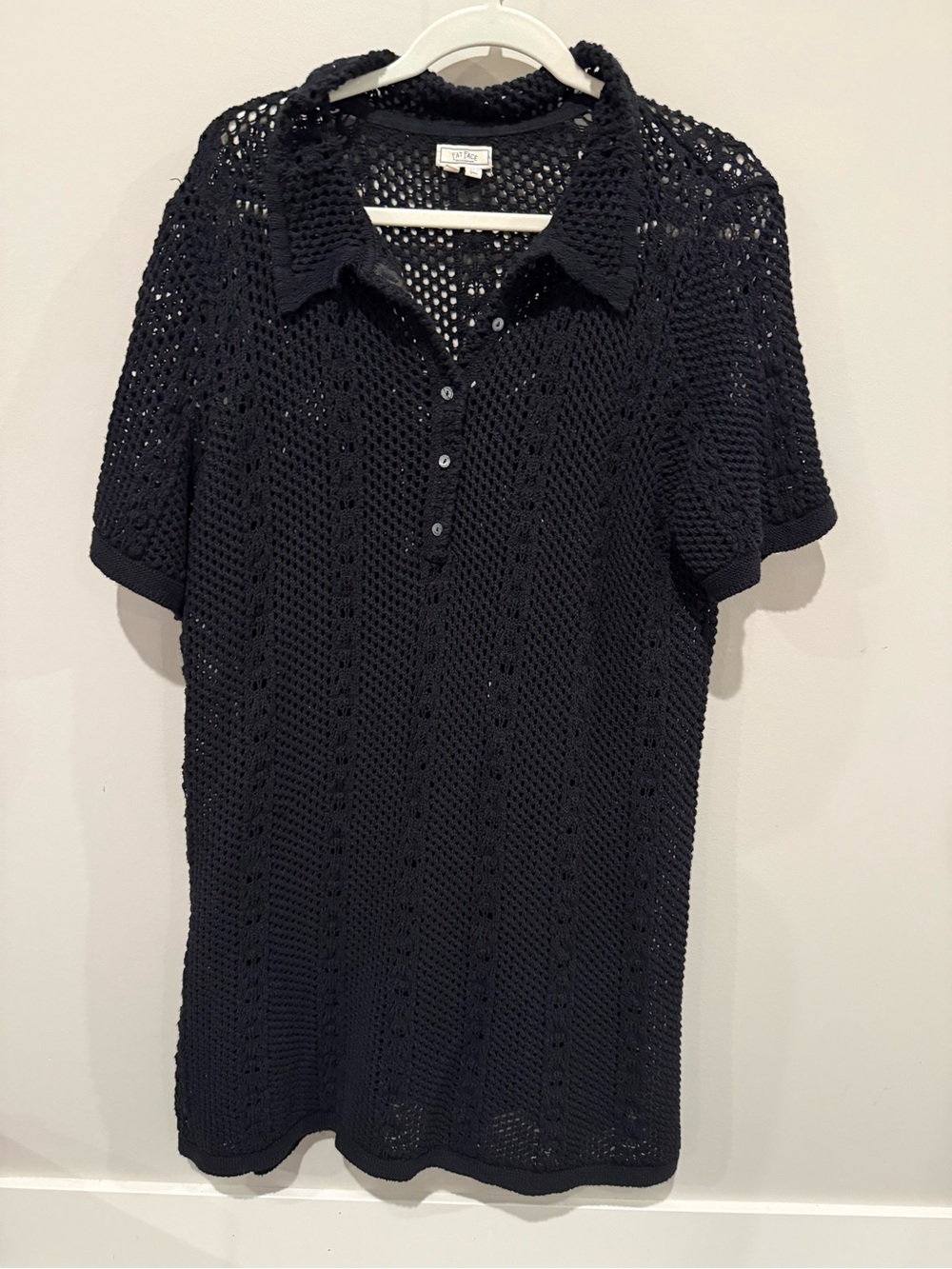 Fat Face Black Crochet Polo Cover-Up